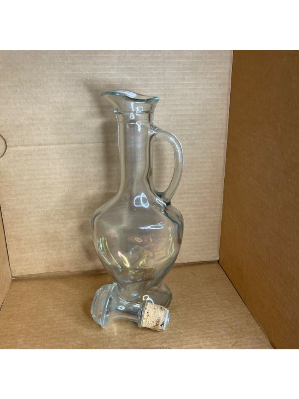 Vintage Clear Glass Wine Decanter 12” Cruet Style with Cork Glass Stopper & Hand - Picture 6 of 8